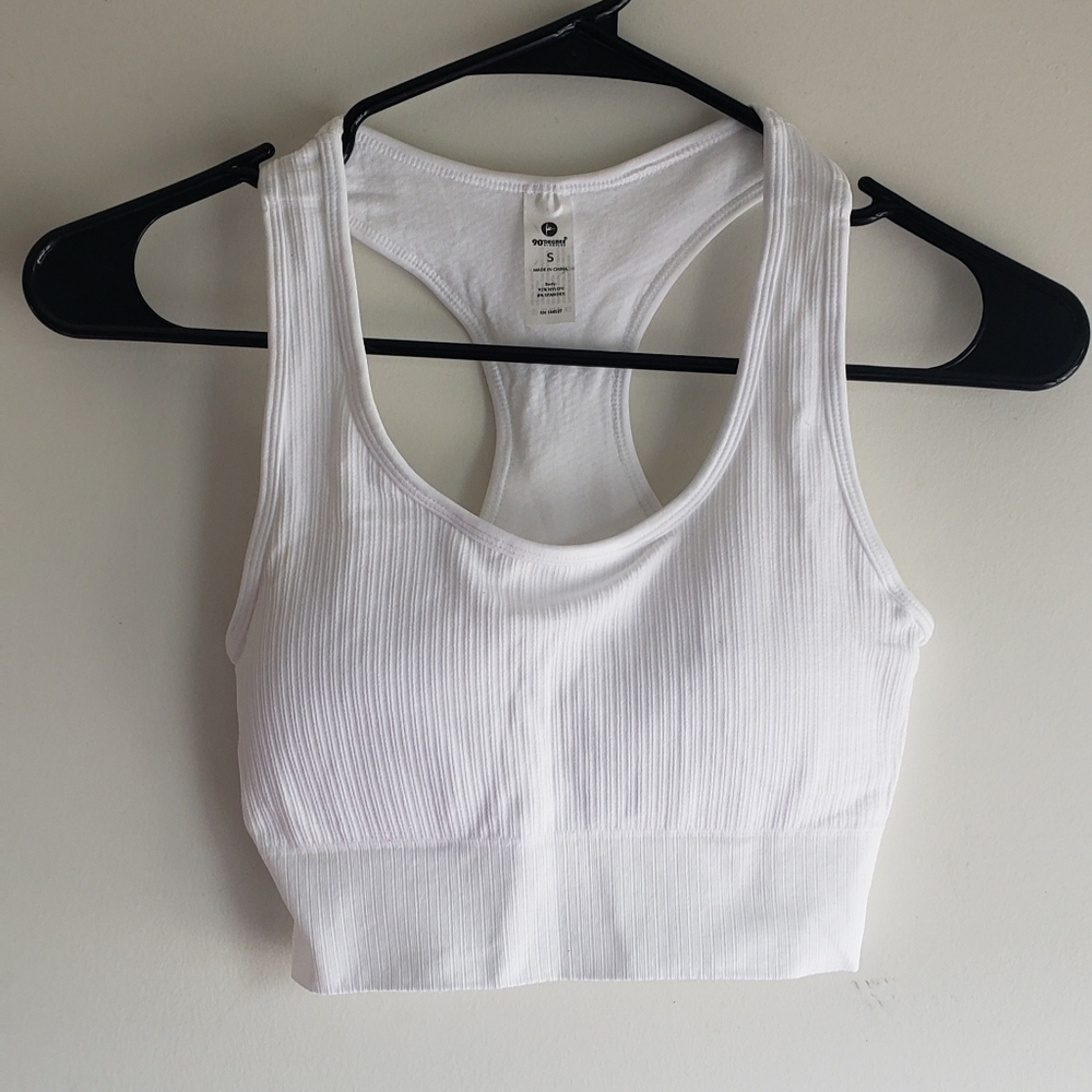 White Ribbed Racerback Sports Bra
